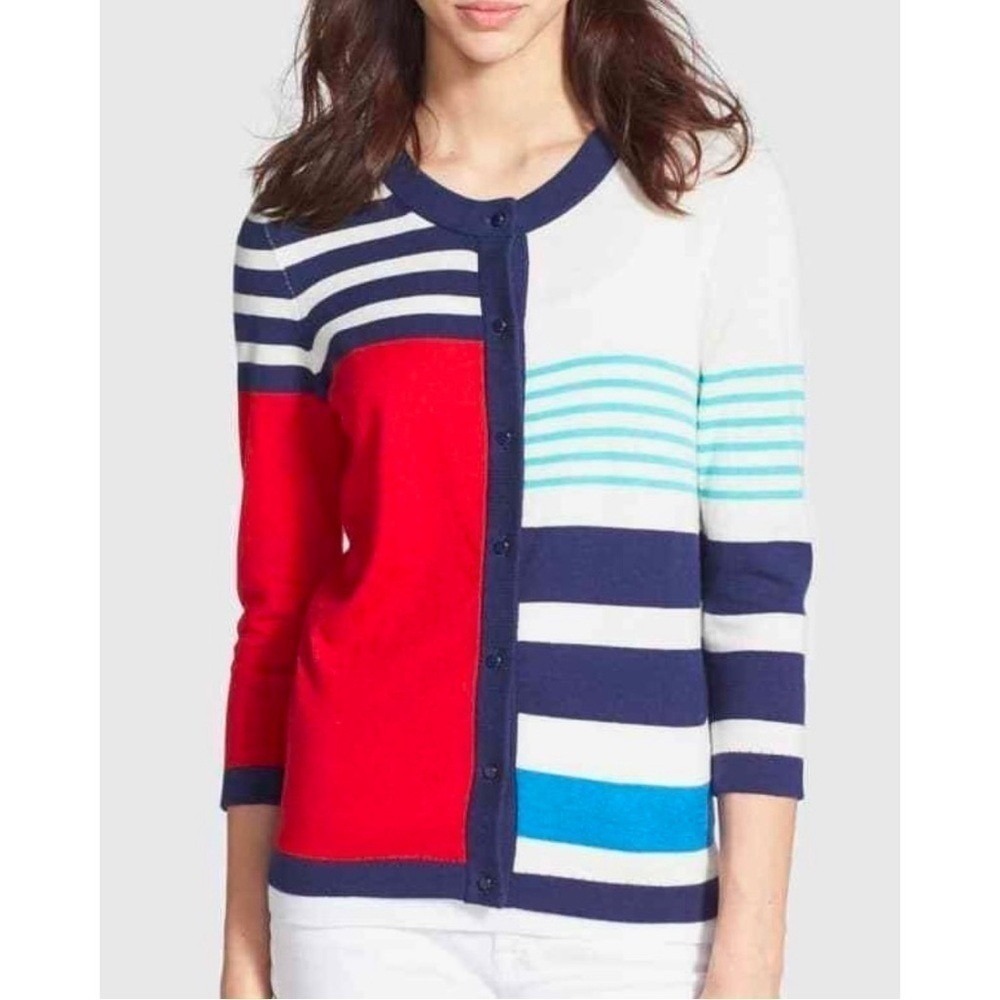 Kate Spade Ollie Stripe Cotton Cashmere Cardigan in Multi Monaco Stripe M
